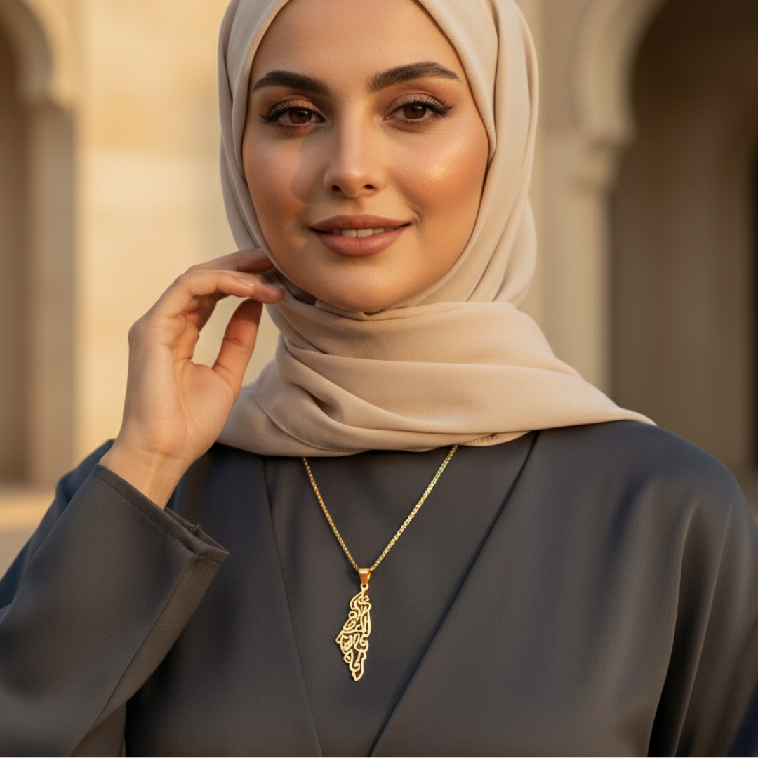 Barakah Palestine Calligraphy Map Necklace