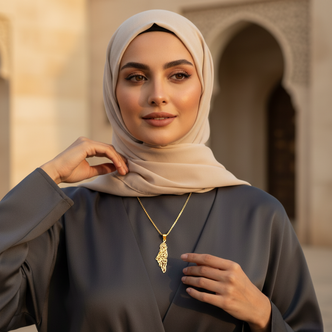 Barakah Palestine Calligraphy Map Necklace