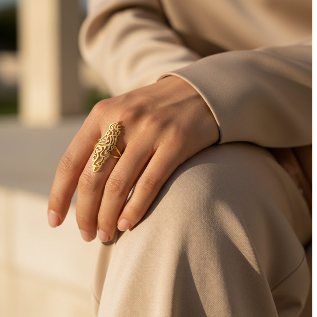 Barakah Palestine Calligraphy Map Ring